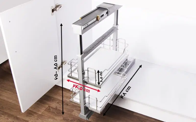 ابعاد دقیق سبد سوپری ریل وسط مدل کف mdf ارتفاع 85-65 سانت یونیت 30 سانت و کابینت محل نصب آن